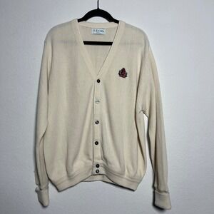 Vintage Izod Cream Mens Large Cardigan Grandpa Ivy League Minimalist Preppy 80s